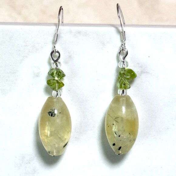 2/$20, Genuine Green Peridot & Yellow Prehnite Sterling Silver Dangle Earrings - Picture 1 of 11